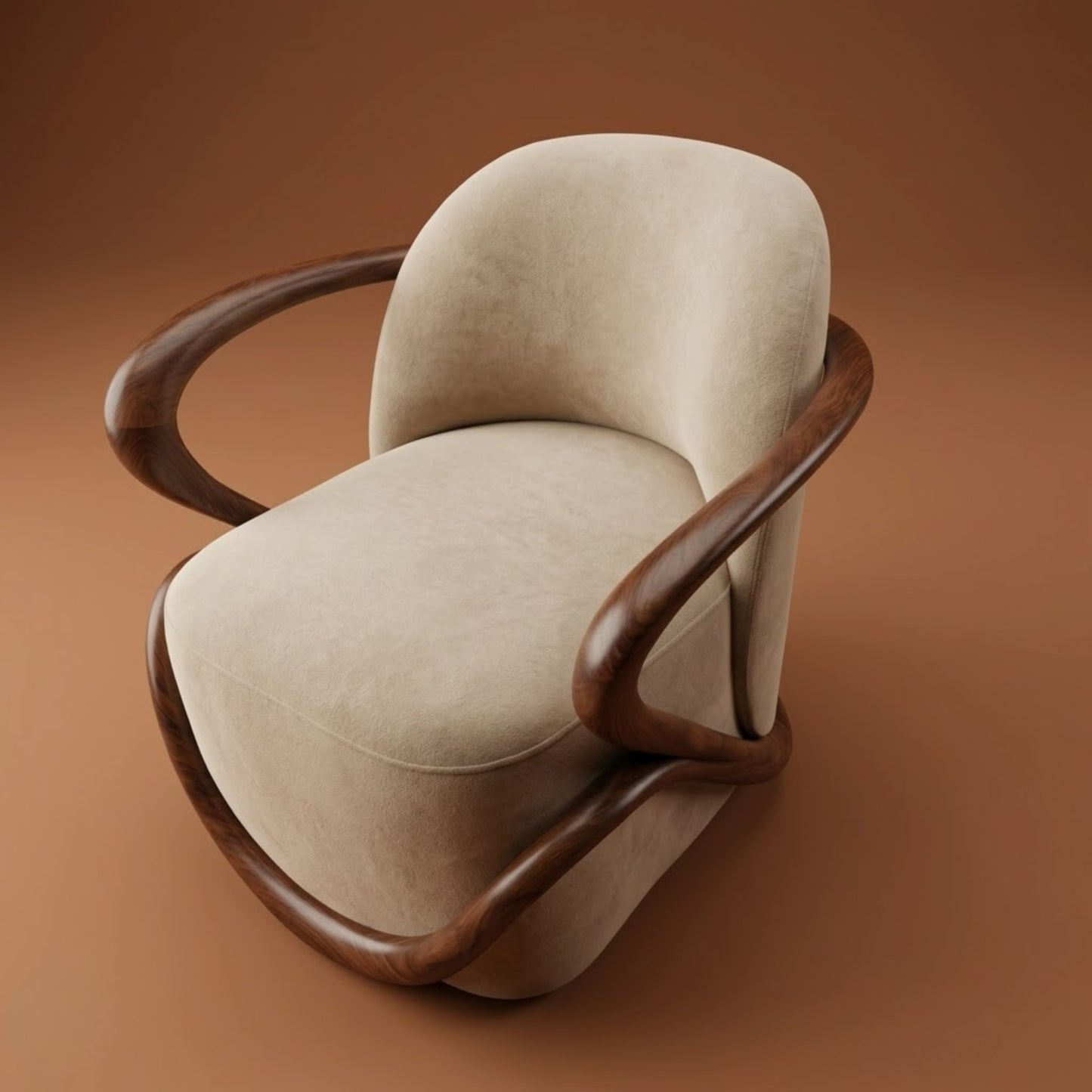 Fauteuil Lounge Sculptural en Velours & Bois | Design Contemporain