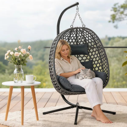 Fauteuil Suspendu Jardin - Chaise Oeuf en Rotin et Acier Galvanisé