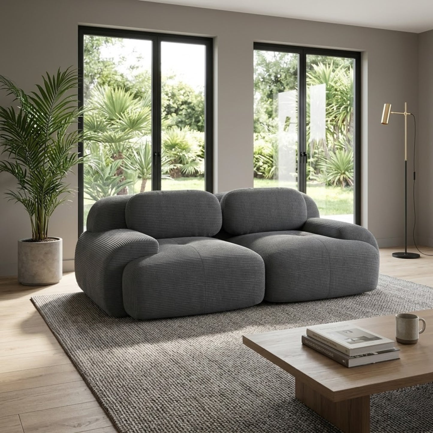 Canapé 2 Places en Velours Côtelé – Design Moderne et Confort