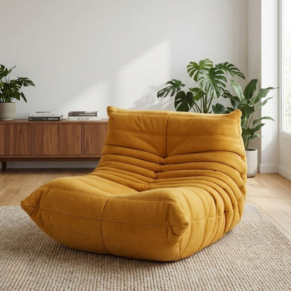 Fauteuil Lounge Velours Plissé "Olympe" | Assise Basse