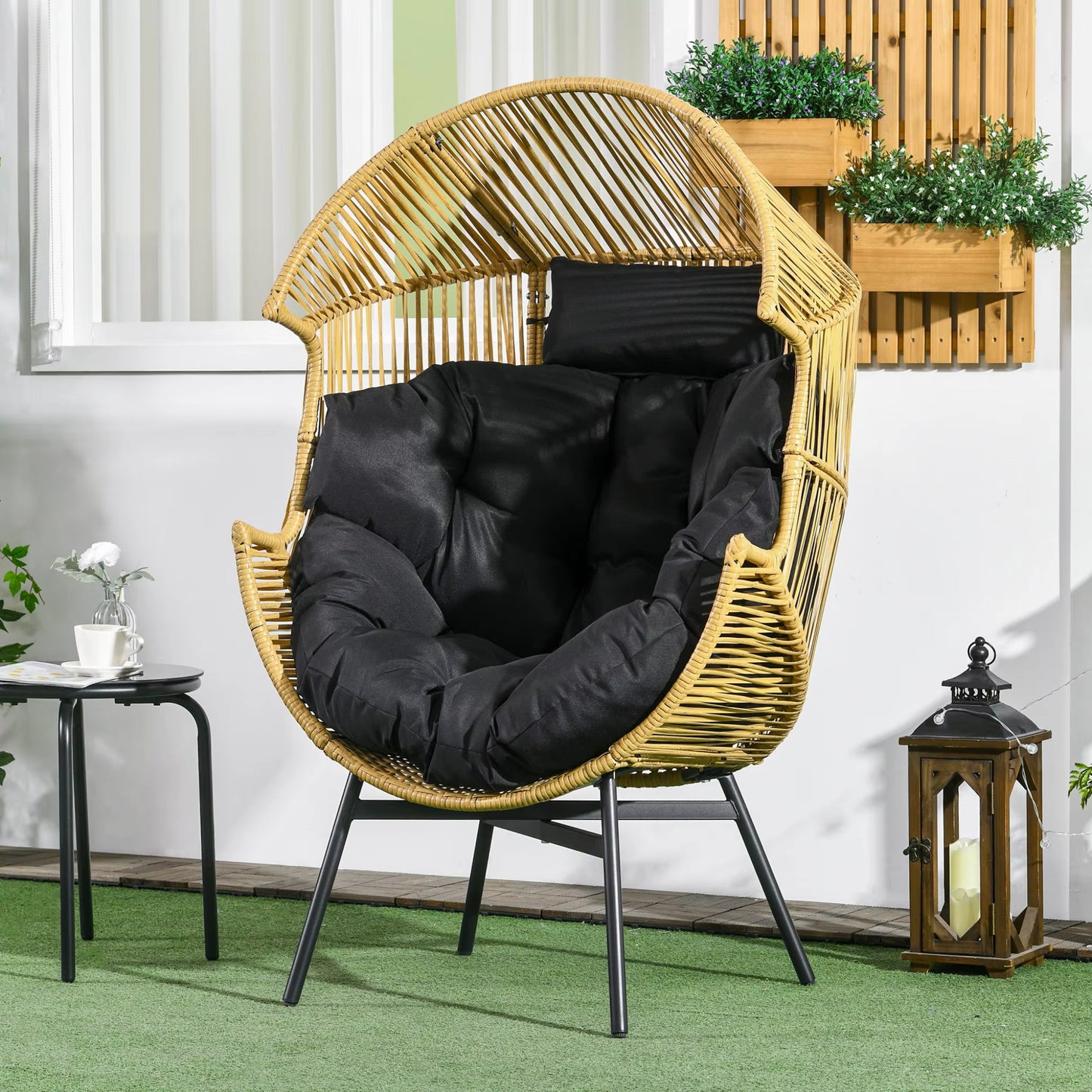 Fauteuil Oeuf de Jardin sur Pieds - Chaise Longue Design en Rotin Tressé et Acier