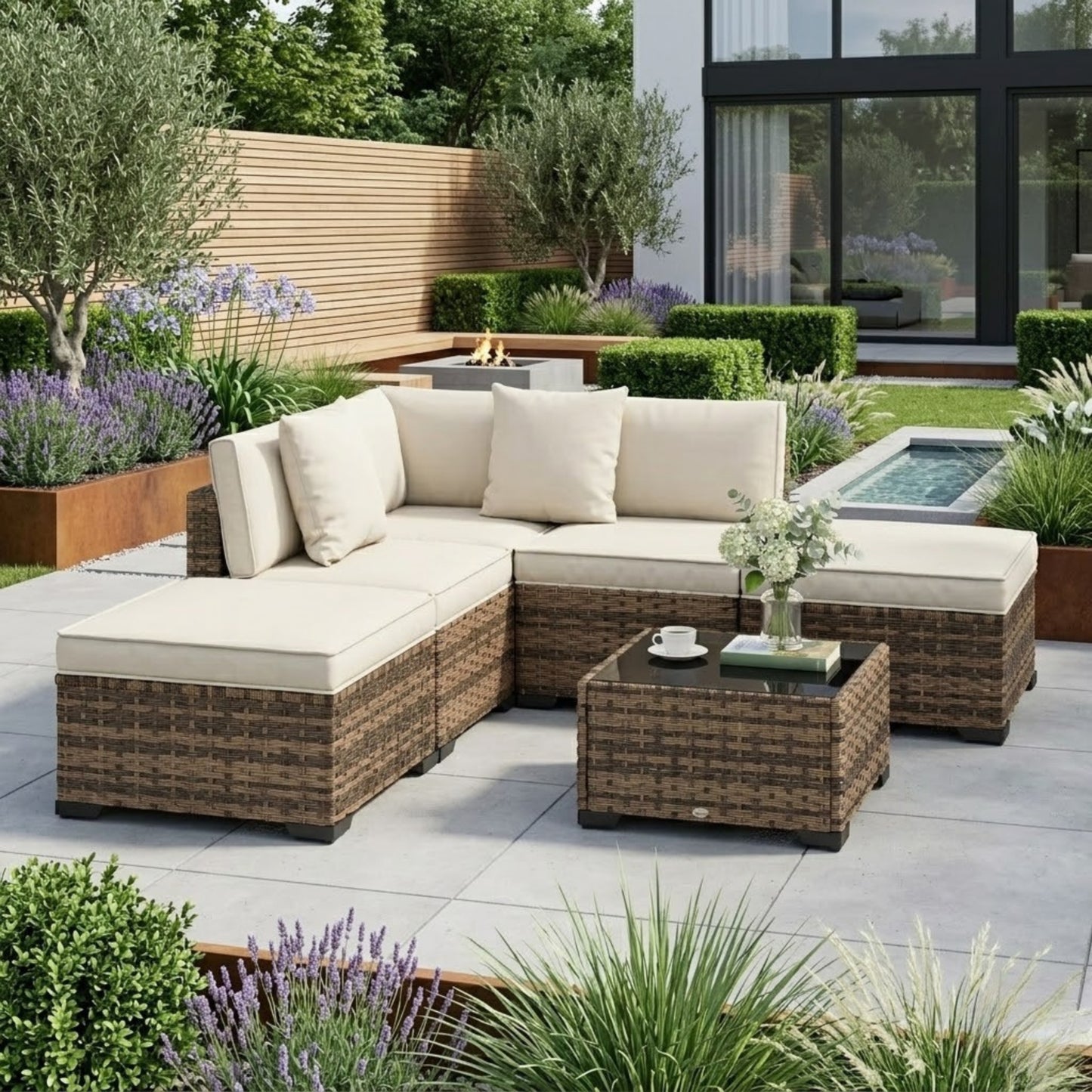 Salon de Jardin Modulable 6 Pièces en Résine Tressée | Coussins Rembourrés