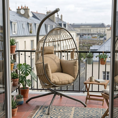 Fauteuil Oeuf suspendu confort premium | Porte-gobelet intégré