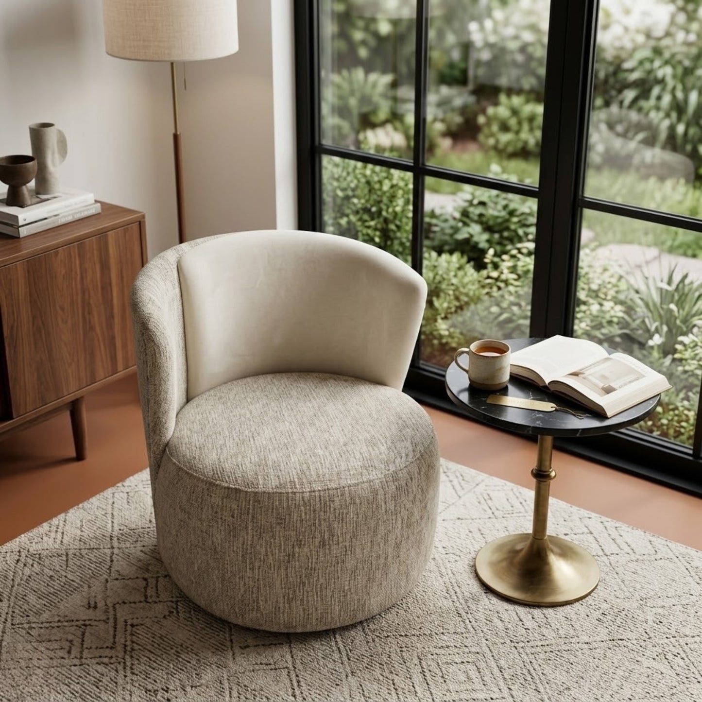 Fauteuil Rond Bouclé Beige | Assise Enveloppante Design Contemporain