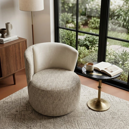 Fauteuil Rond Bouclé Beige | Assise Enveloppante Design Contemporain