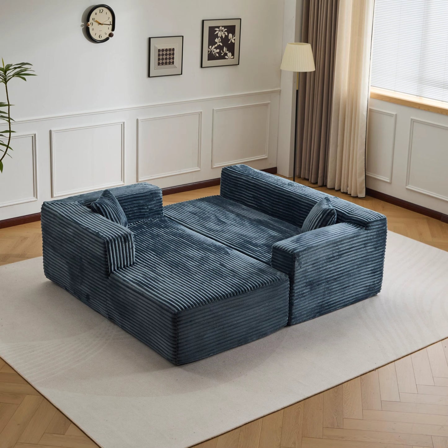 Canapé d'Angle 3 Places en Velours Bleu – Modulable et Design