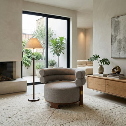 Fauteuil Lounge Bouclé Courbe & Laiton | Design Arrondi Premium