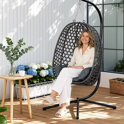 Fauteuil Suspendu Jardin - Chaise Oeuf en Rotin et Acier Galvanisé