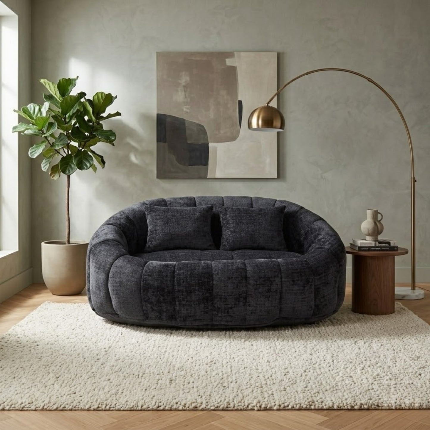 Canapé Pouf de Sol 2 Places en Tissu Chenille – Design Lounge