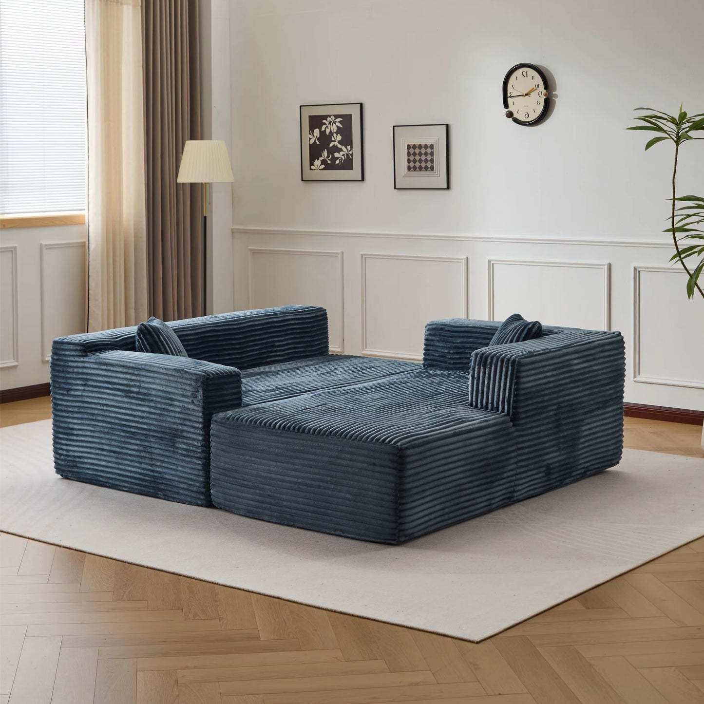 Canapé d'Angle 3 Places en Velours Bleu – Modulable et Design