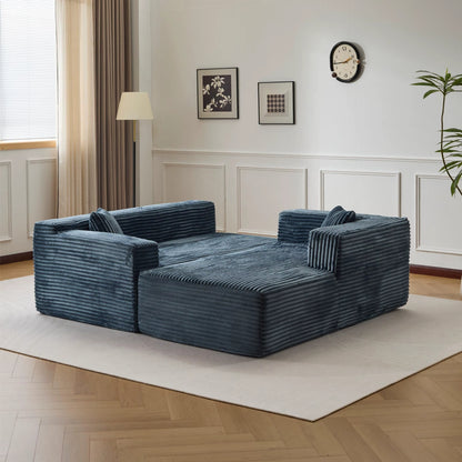 Canapé d'Angle 3 Places en Velours Bleu – Modulable et Design