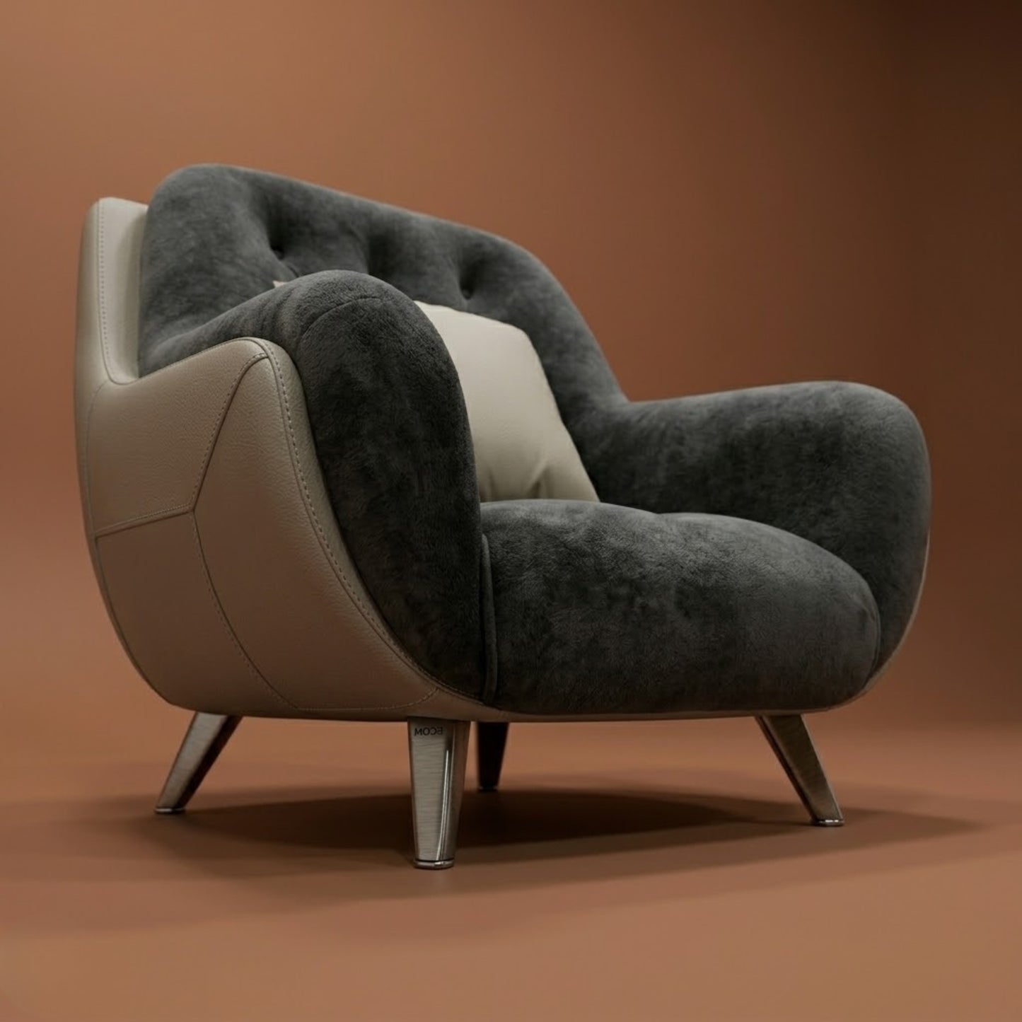 Fauteuil Club en Acier Inoxydable & Bois