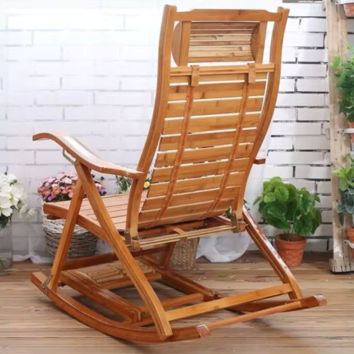 Chaise à Bascule pliante en Bambou Naturel | Chaise de jardin inclinable