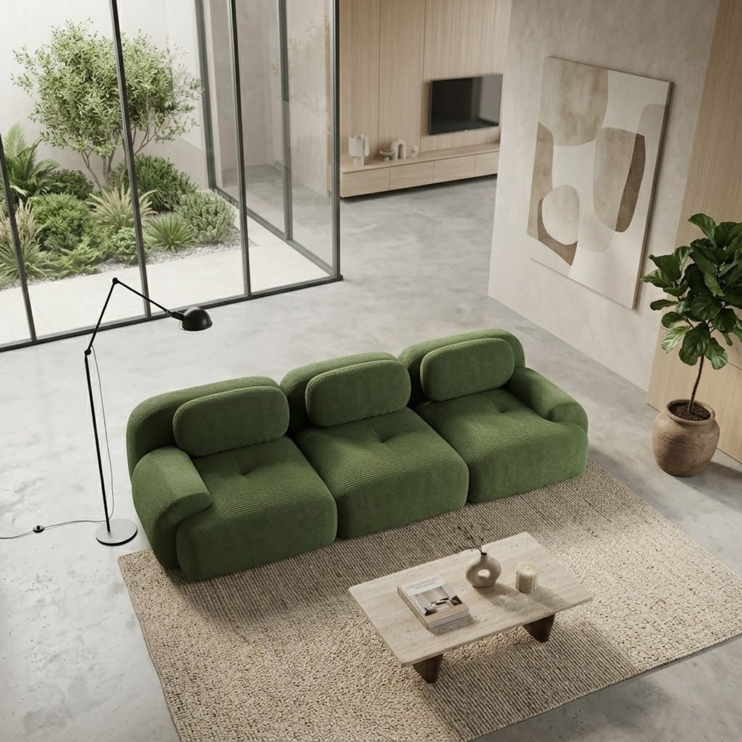 Canapé 3 Places droit en Velours Côtelé – Design Modulable et Confort