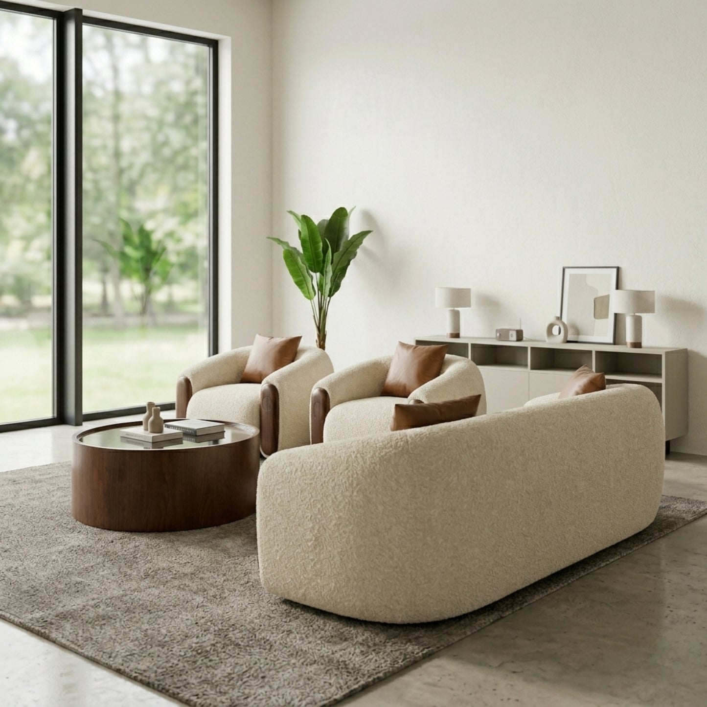 Fauteuil Accent Bouclé & Bois Massif | Fauteuil Lounge Design Contemporain