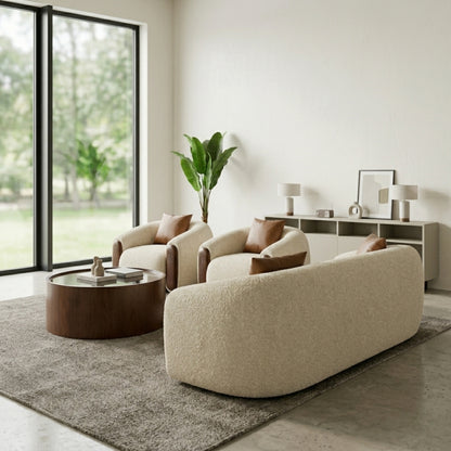 Fauteuil Accent Bouclé & Bois Massif | Fauteuil Lounge Design Contemporain