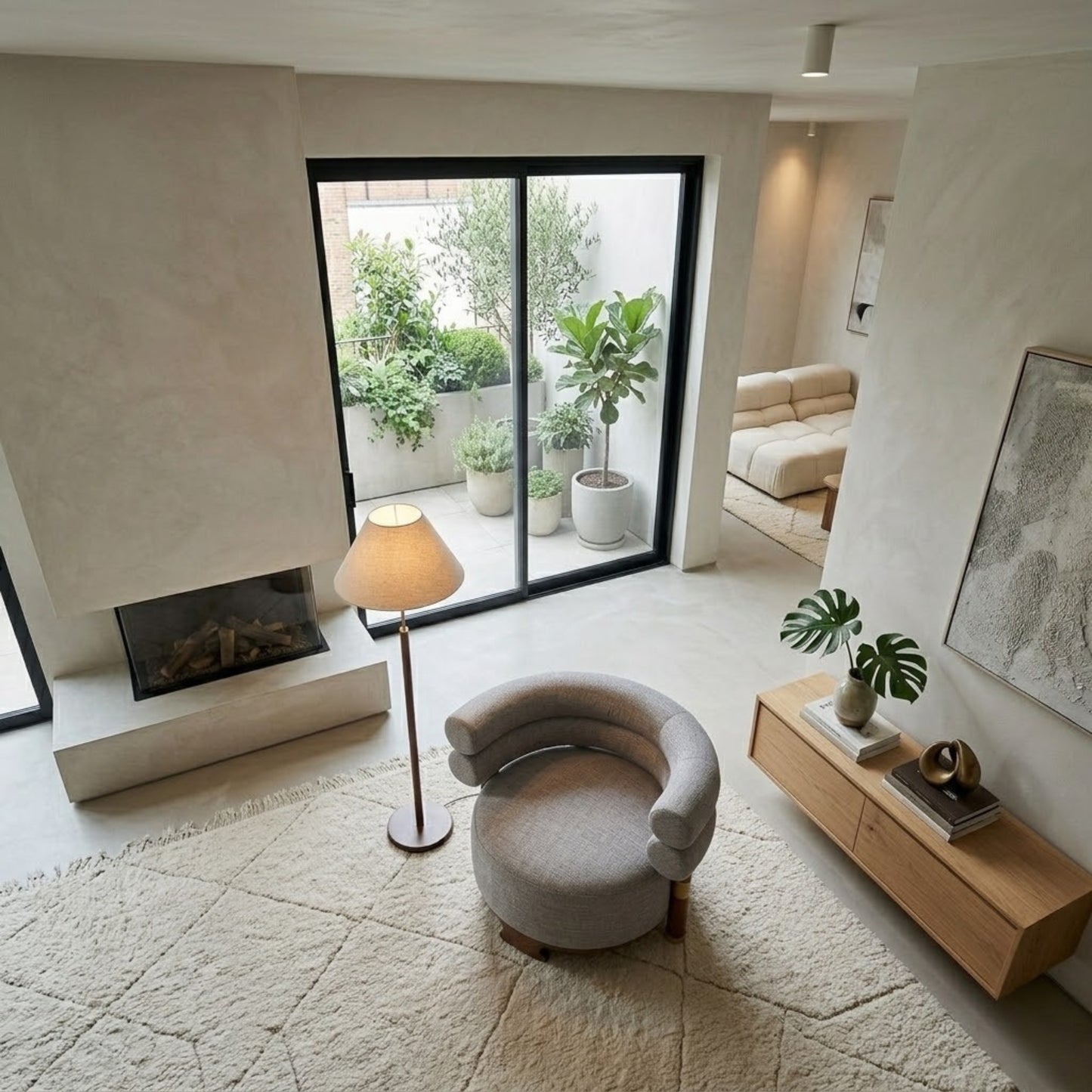 Fauteuil Lounge Bouclé Courbe & Laiton | Design Arrondi Premium