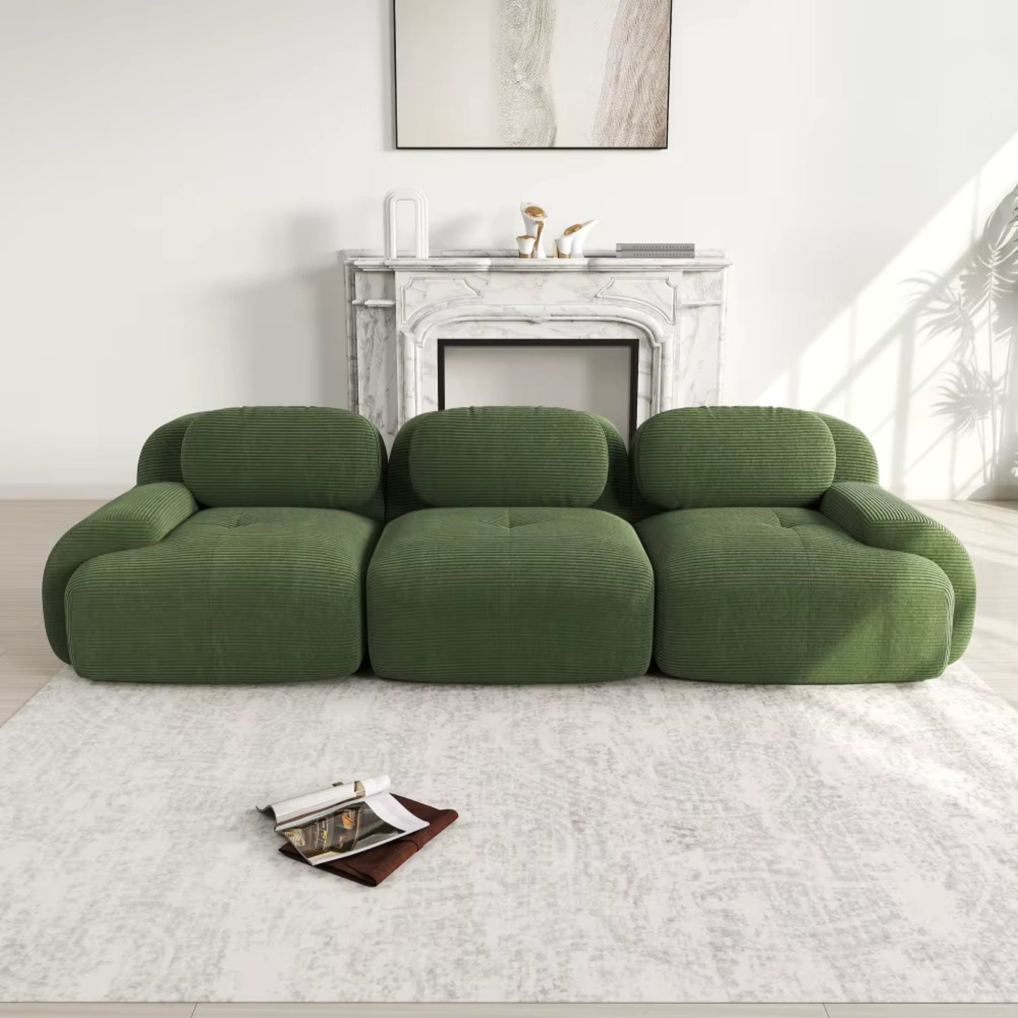 Canapé 3 Places droit en Velours Côtelé – Design Modulable et Confort