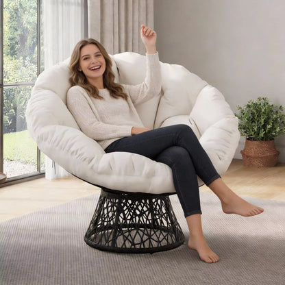 Fauteuil Papasan Pivotant 360° Premium | Rotin et Acier - Coussin Moelleux