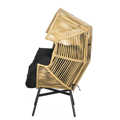 Fauteuil Oeuf de Jardin sur Pieds - Chaise Longue Design en Rotin Tressé et Acier