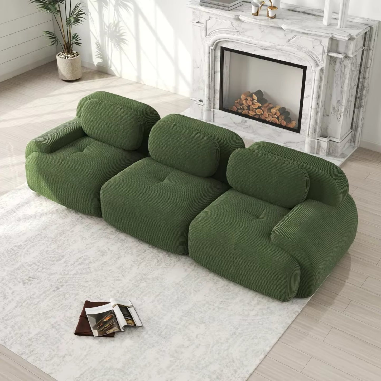 Canapé 3 Places droit en Velours Côtelé – Design Modulable et Confort
