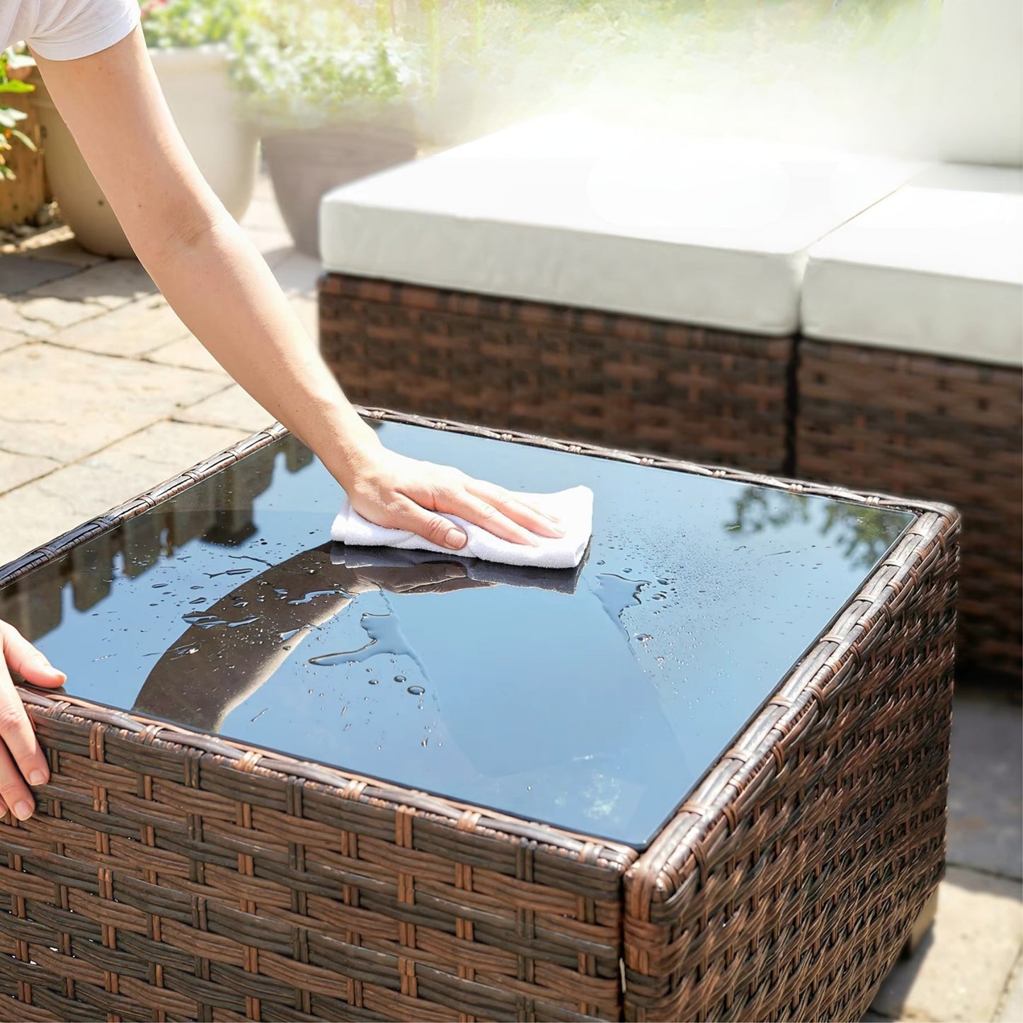 Salon de Jardin Modulable 6 Pièces en Résine Tressée | Coussins Rembourrés