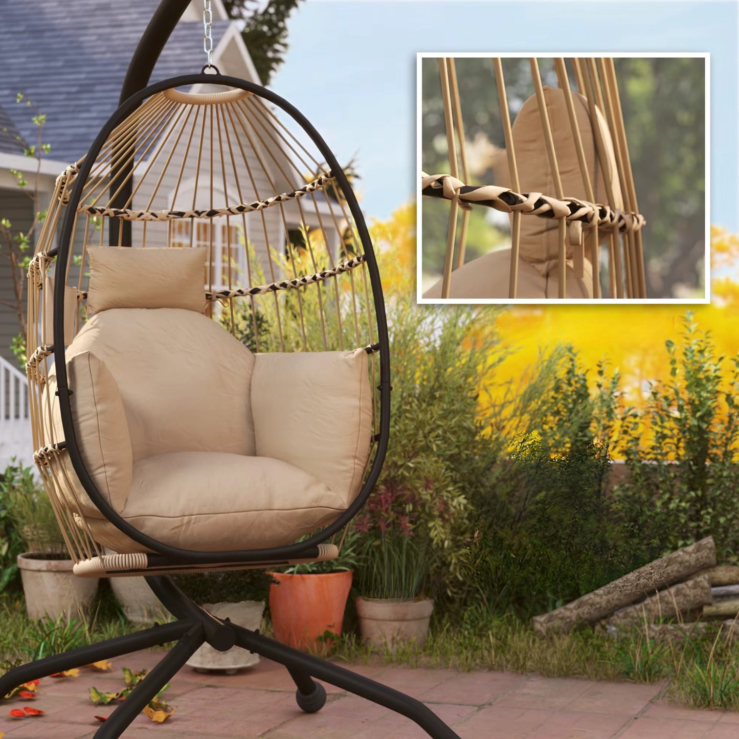 Fauteuil Oeuf suspendu confort premium | Porte-gobelet intégré