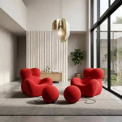 Fauteuil Design Organique avec Pouf — Pièce de Designer Premium