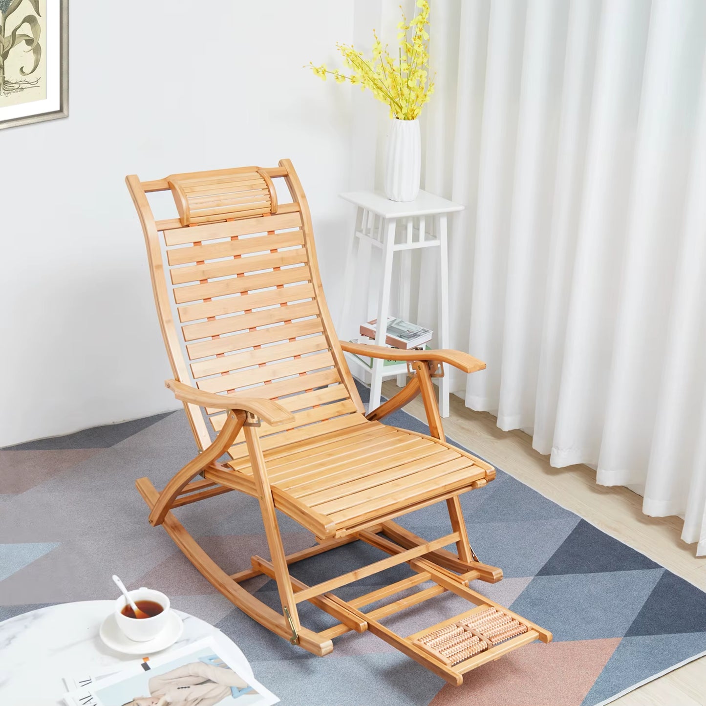 Chaise à Bascule pliante en Bambou Naturel | Chaise de jardin inclinable