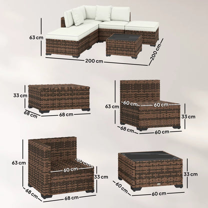 Salon de Jardin Modulable 6 Pièces en Résine Tressée | Coussins Rembourrés