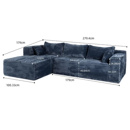 Canapé d'Angle 3 Places en Velours Bleu – Modulable et Design