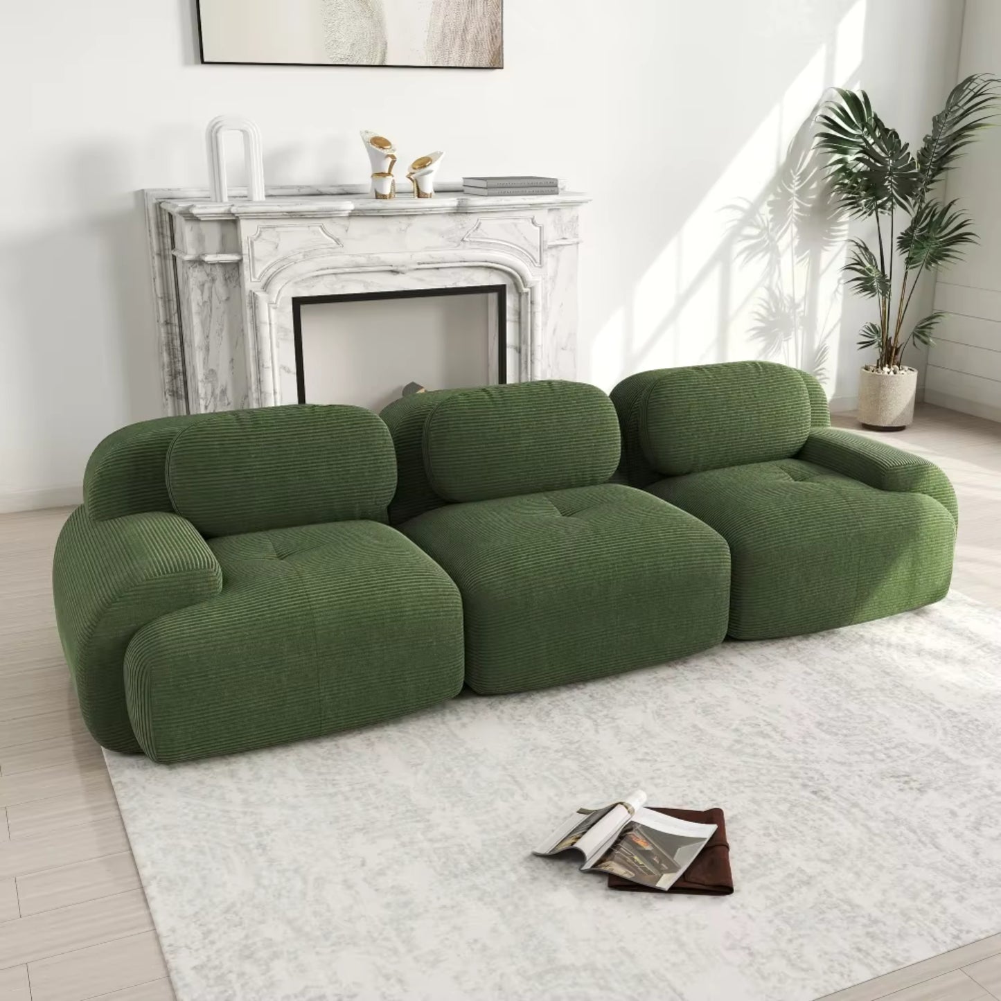 Canapé 3 Places droit en Velours Côtelé – Design Modulable et Confort