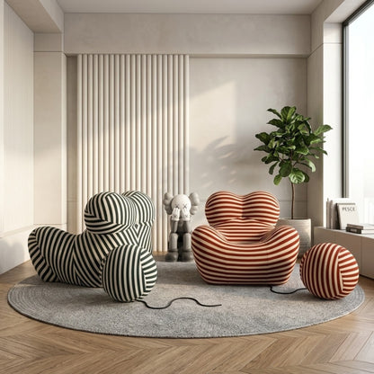 Fauteuil Design Organique avec Pouf — Pièce de Designer Premium