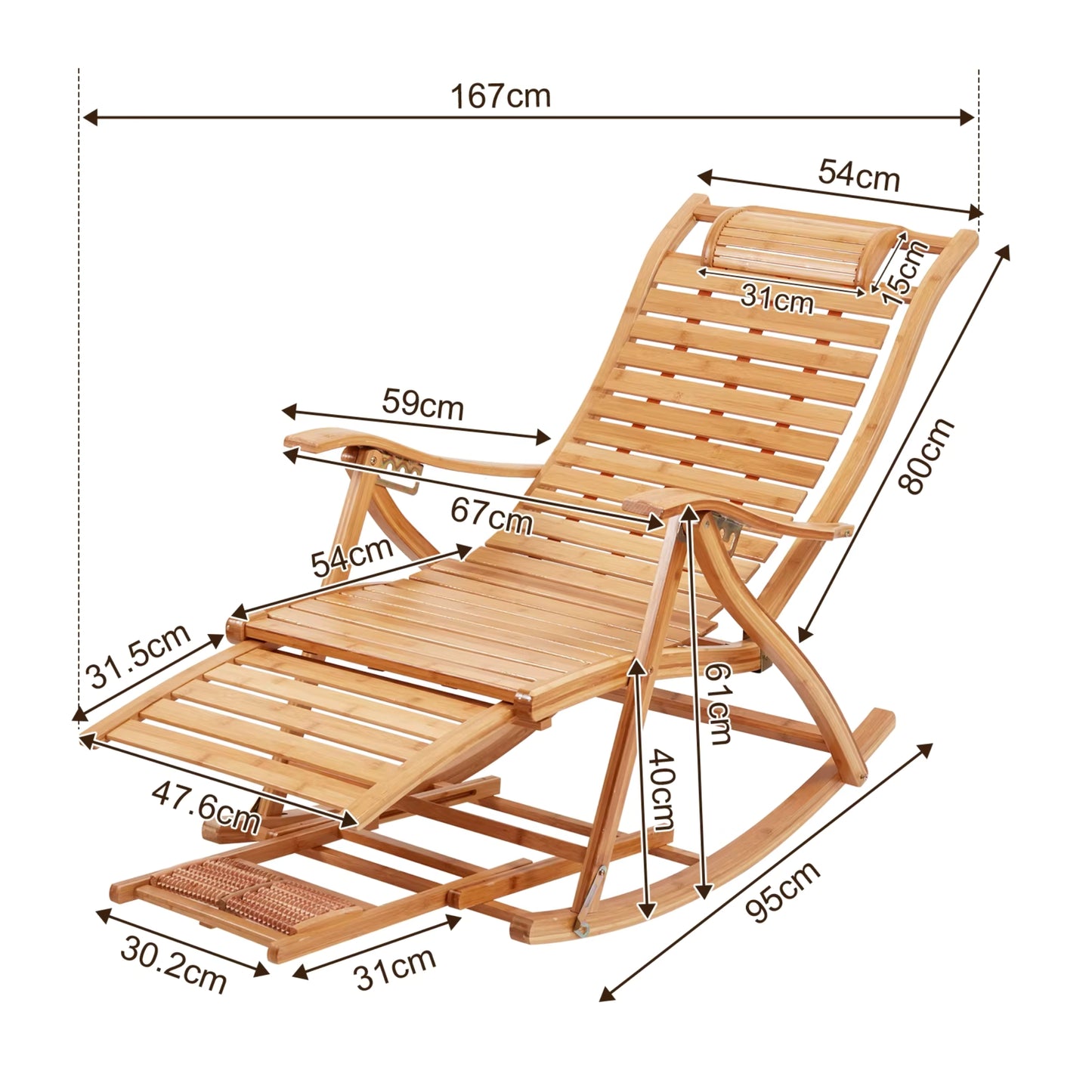 Chaise à Bascule pliante en Bambou Naturel | Chaise de jardin inclinable