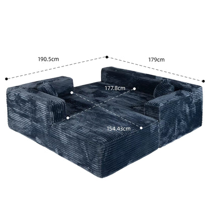 Canapé d'Angle 3 Places en Velours Bleu – Modulable et Design