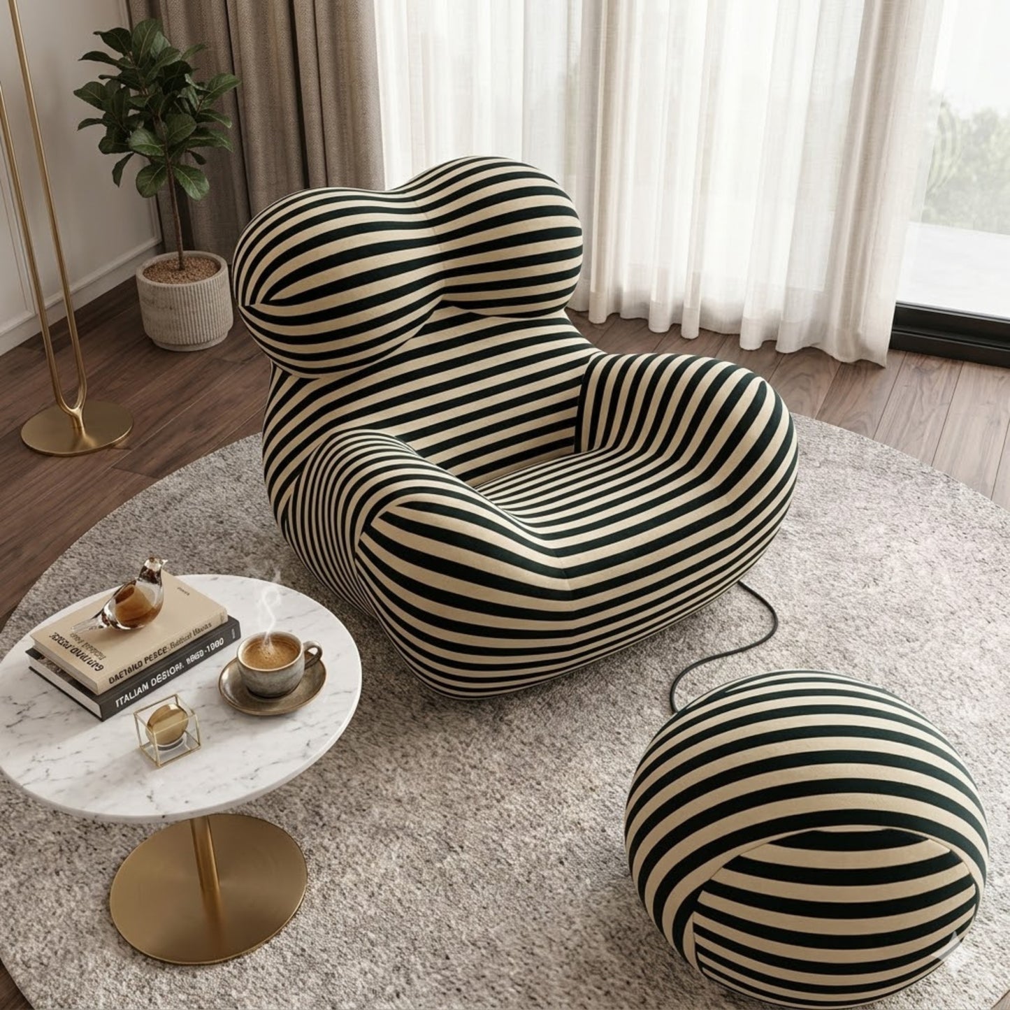 Fauteuil Design Organique avec Pouf — Pièce de Designer Premium