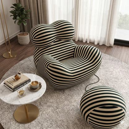 Fauteuil Design Organique avec Pouf — Pièce de Designer Premium