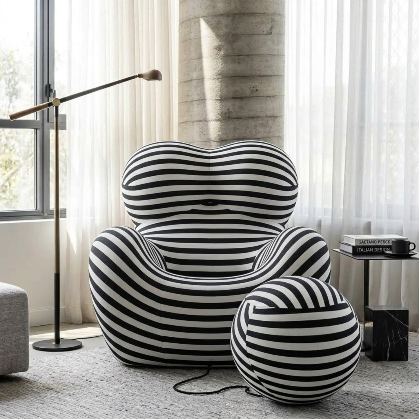 Fauteuil Design Organique avec Pouf — Pièce de Designer Premium