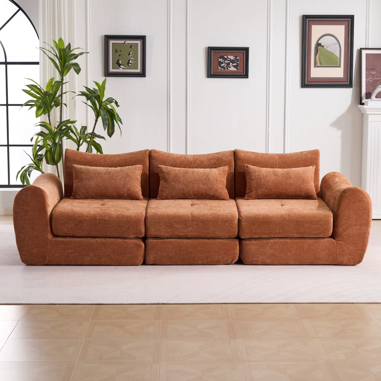 Canapé Modulable 3 Places en Tissu Chenille – Design Minimaliste & Modulable