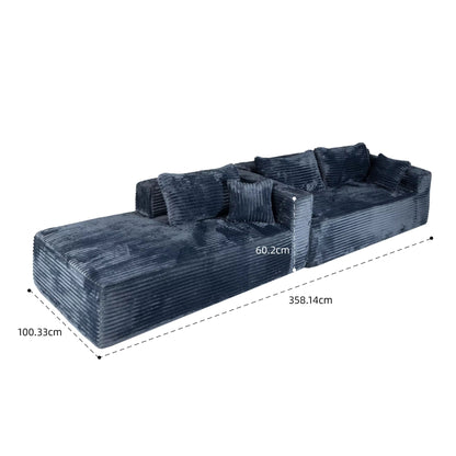 Canapé d'Angle 3 Places en Velours Bleu – Modulable et Design