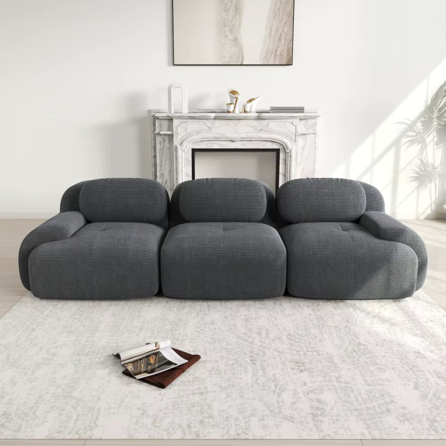 Canapé 3 Places droit en Velours Côtelé – Design Modulable et Confort