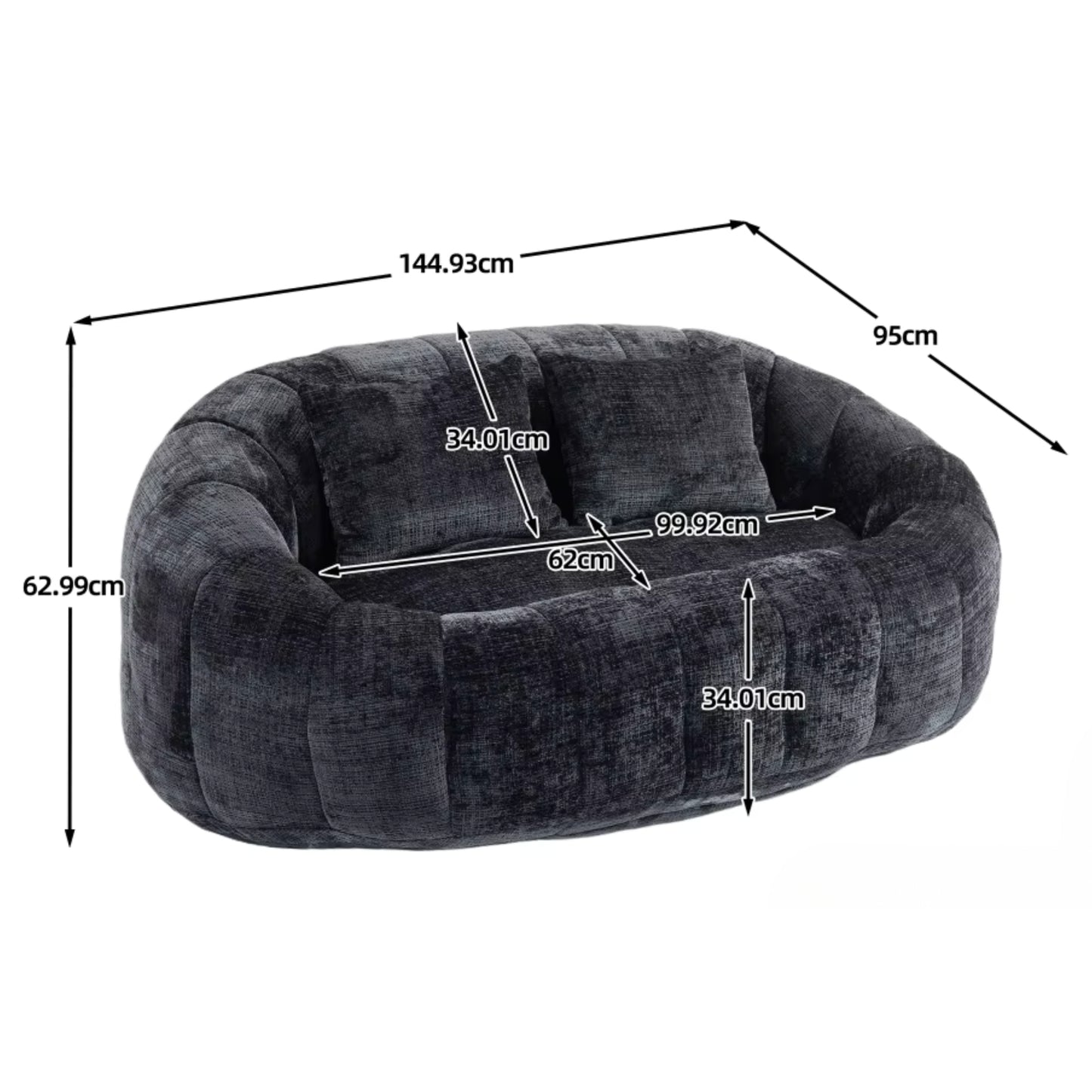 Canapé Pouf de Sol 2 Places en Tissu Chenille – Design Lounge