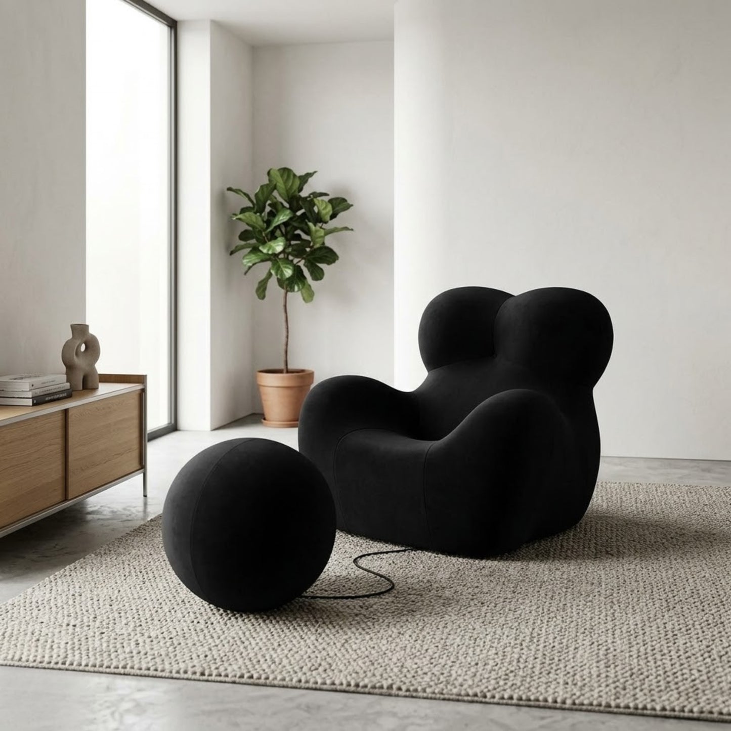 Fauteuil Design Organique avec Pouf — Pièce de Designer Premium
