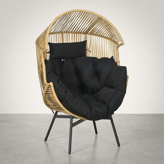 Fauteuil Oeuf de Jardin sur Pieds - Chaise Longue Design en Rotin Tressé et Acier