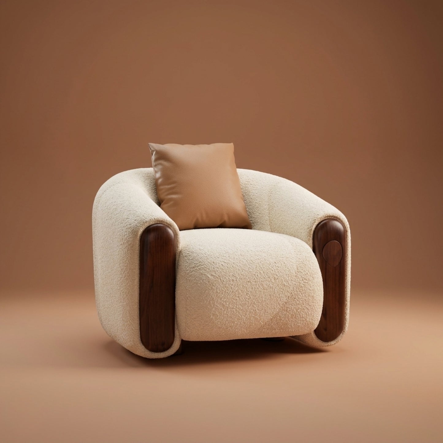 Fauteuil Accent Bouclé & Bois Massif | Fauteuil Lounge Design Contemporain