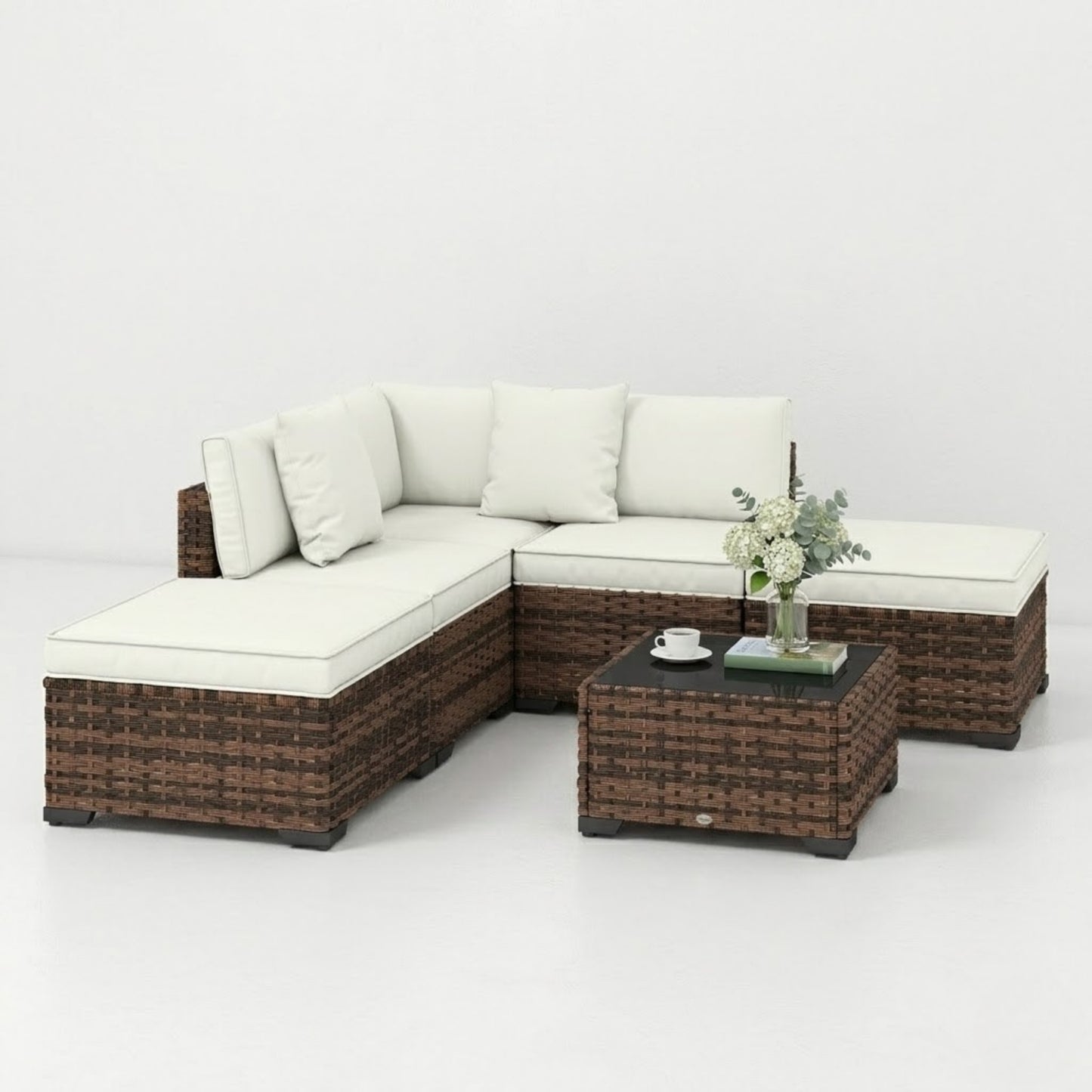 Salon de Jardin Modulable 6 Pièces en Résine Tressée | Coussins Rembourrés