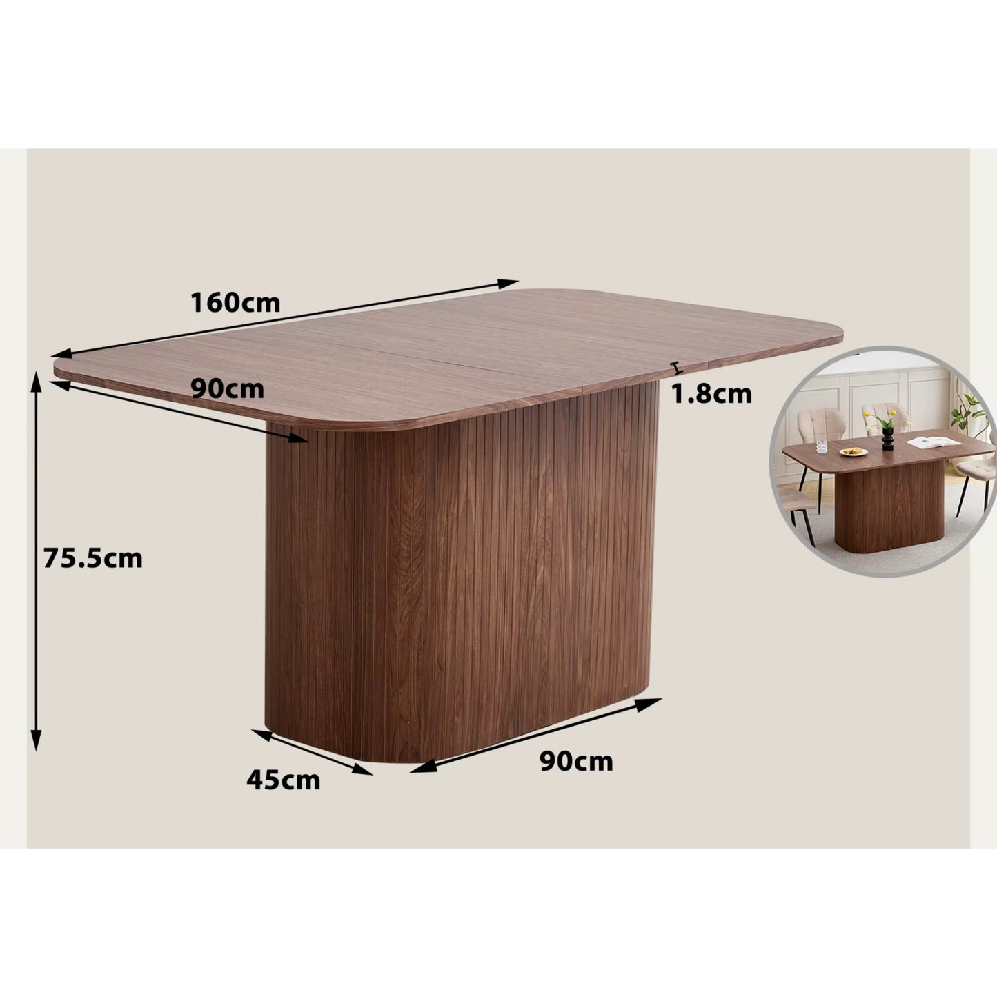 Table à Manger Design Scandinave Finition Bois - Pied Central (160 cm)