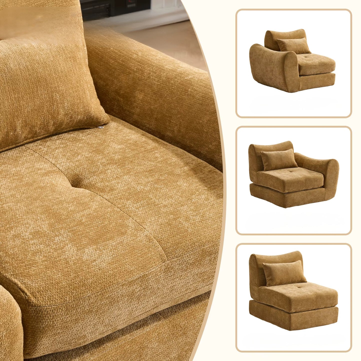 Canapé Modulable 3 Places en Tissu Chenille – Design Minimaliste & Modulable