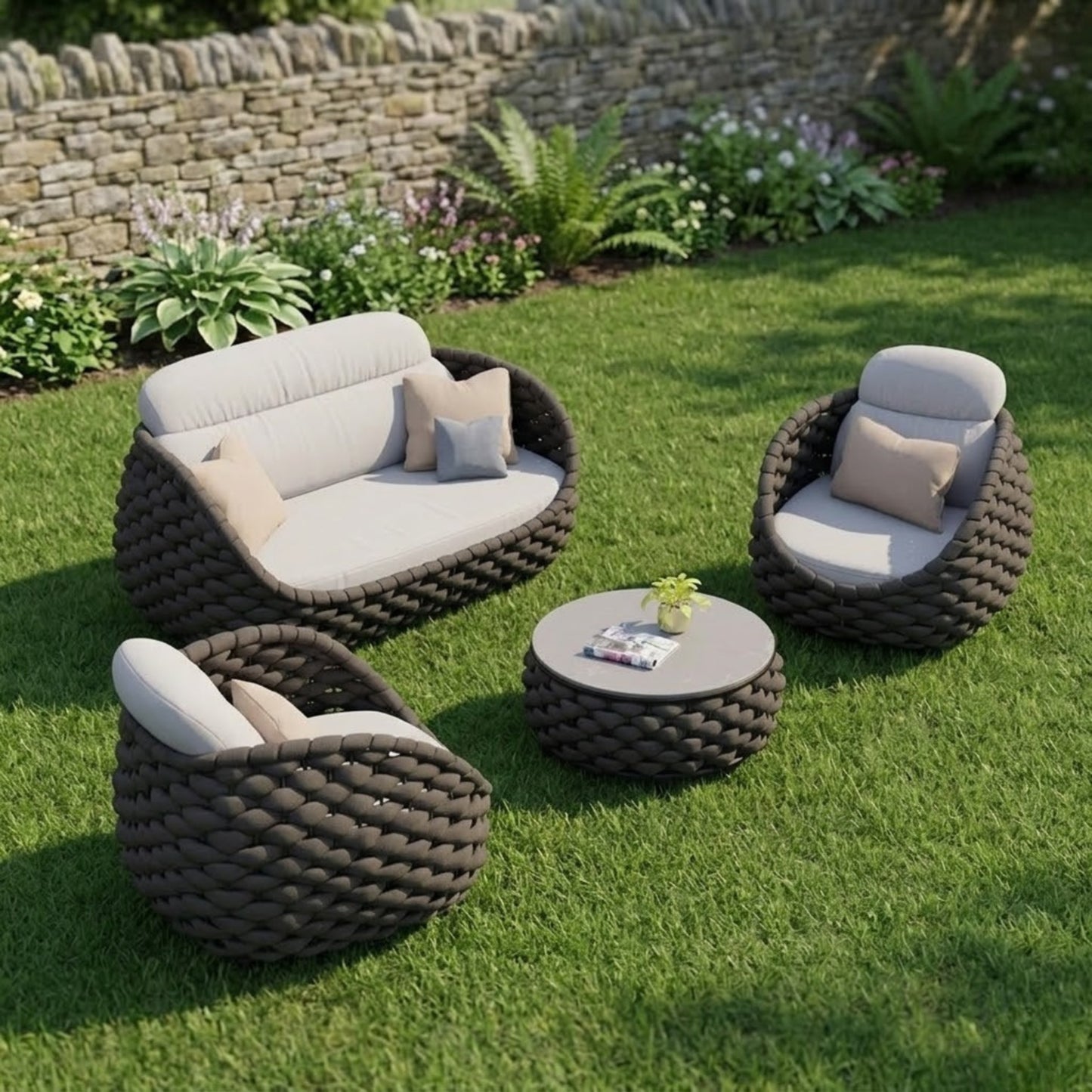 Ensemble Salon de Jardin Rotin Tressé 5 Places | Mobilier Extérieur Premium