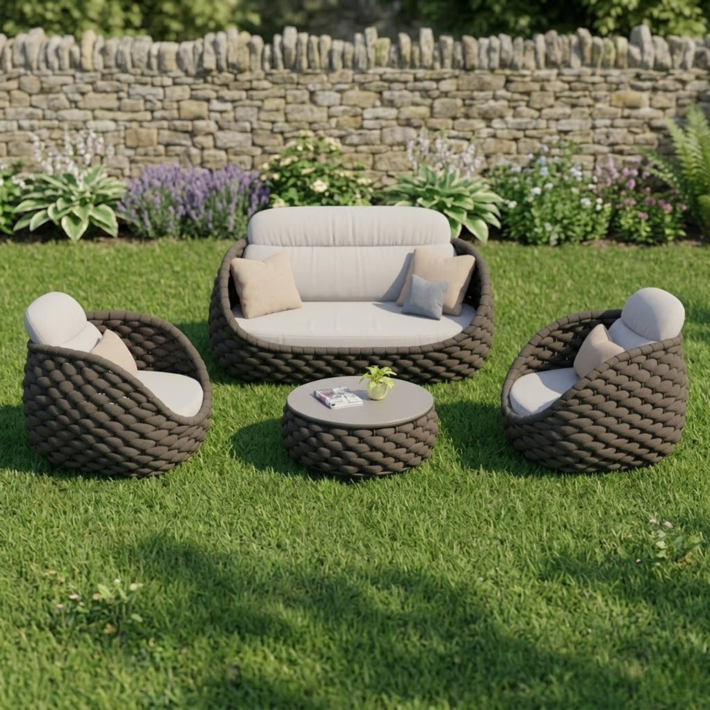 Ensemble Salon de Jardin Rotin Tressé 5 Places | Mobilier Extérieur Premium